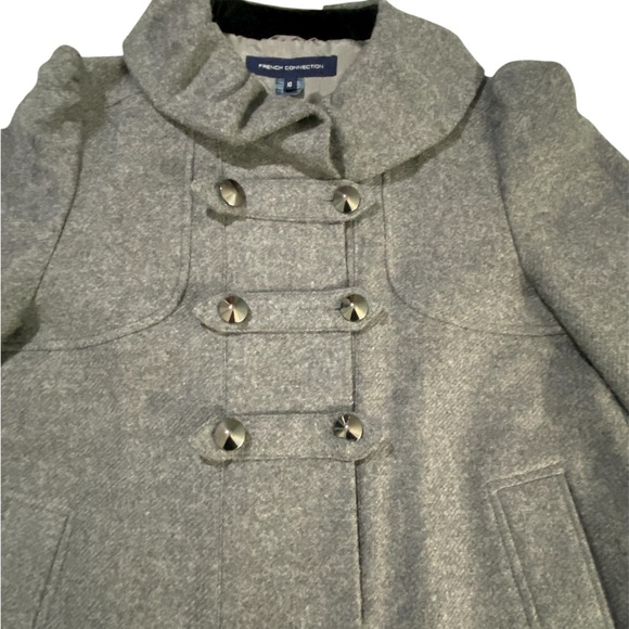French Connection Women’s Gray Frill Collar Wool Blend Military Style Jacket 10 - Picture 4 of 12